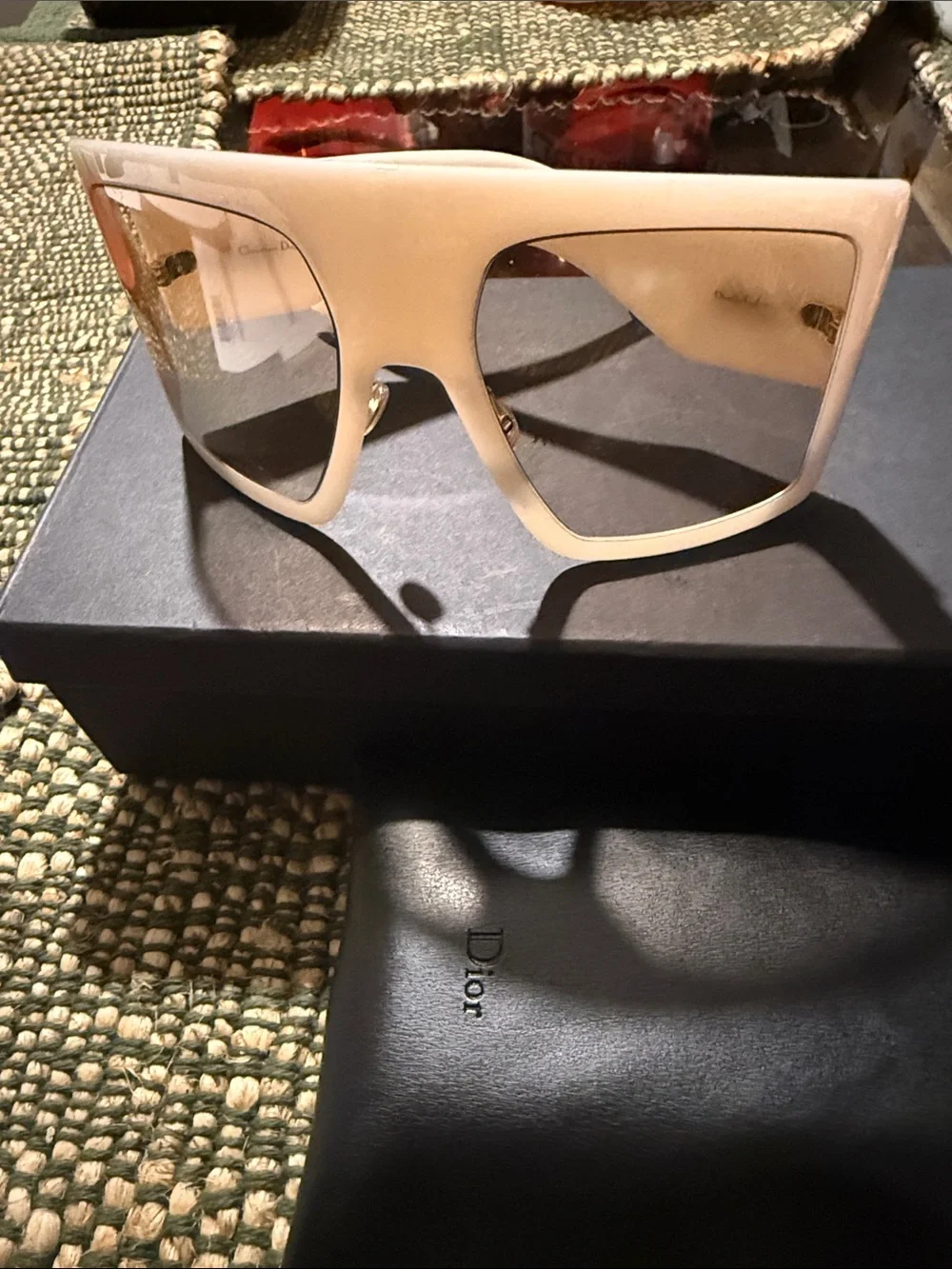 Dior Cream Shield Sunglasses with Gradient Smoke Lenses